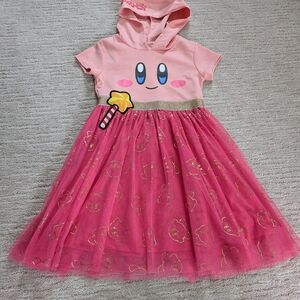 Pink Casual Dress with Sparkly Tulle Skirt and Yellow Accent